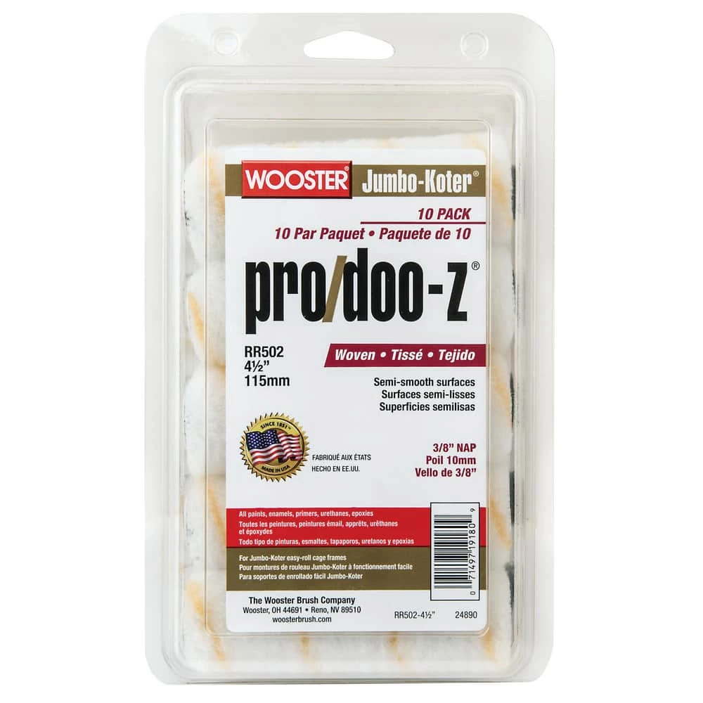 Wooster® Jumbo-Koter® Pro/Doo-Z® 6-3/4 x 9-1/2 in. Plastic and Fabric Mini Roller in White and Gold (Pack of 10)