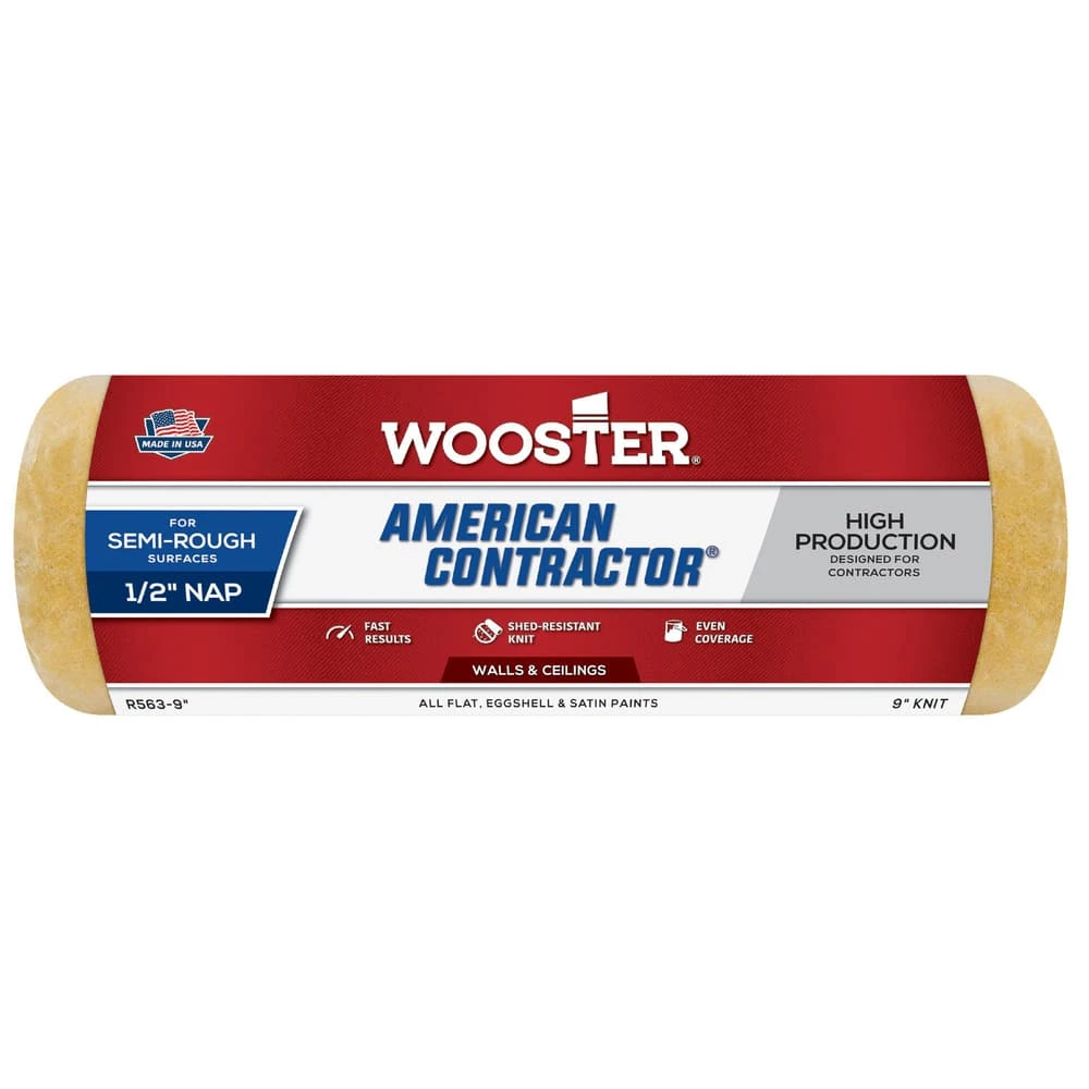 Wooster® American Contractor™ 9 x 1/2 in. Plastic Shed Resistant Knit Fabric Roller Cover