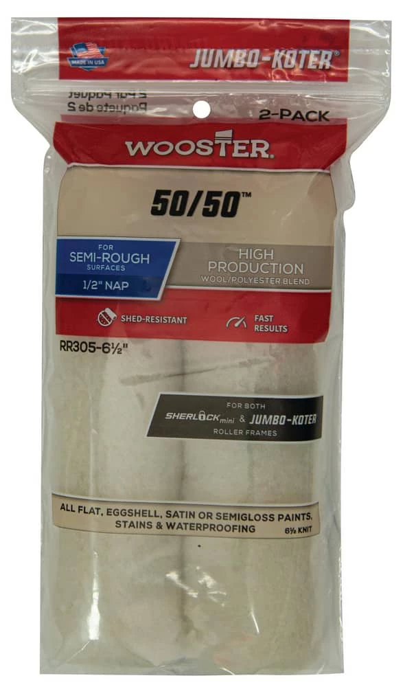 Wooster® 50/50™ 6-1/2 x 1/2 in. Knit Fabric Mini Roller Cover (Pack of 2)