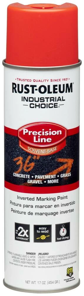 Rust-Oleum® Industrial Choice™ Precision Line® M1600 System 17 oz. Fluorescent Red-Orange Inverted Solvent-Based Marking Spray Paint