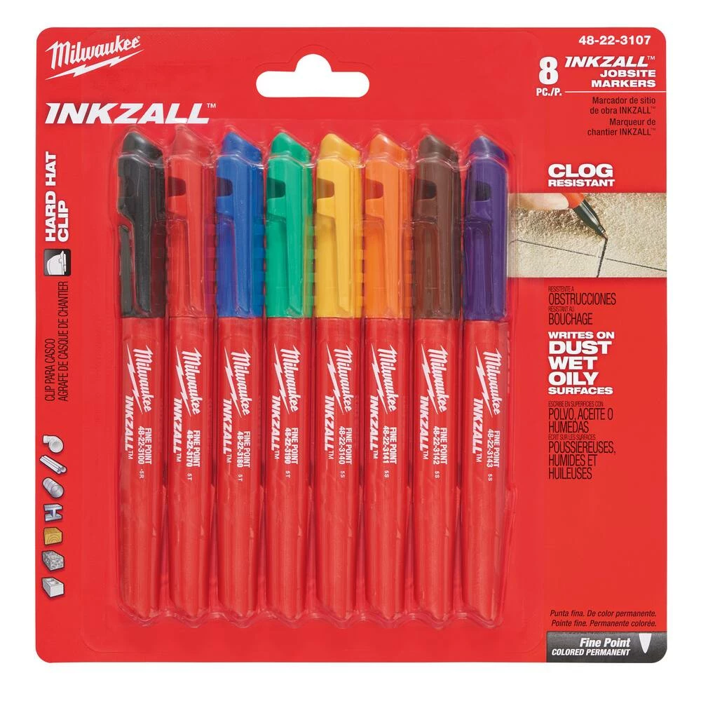 Milwaukee® Inkzall™ Plastic Marker in Black, Blue, Brown, Green, Orange, Purple, Red and Yellow (Pack of 8)